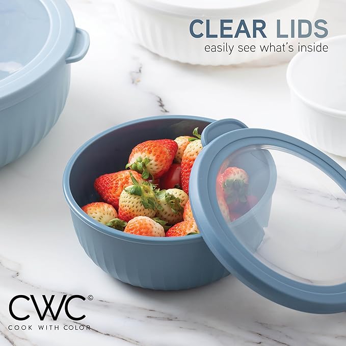COOK WITH COLOR Prep Bowls with Lids- Wide and Deep Nesting Plastic Small Mixing Bowl Set with Lids, 8 Piece Set - Wide Bowls, Blue/Grey - Image 3