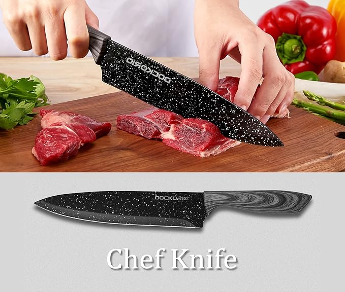 all in one Kitchen Knife Set with Block, 19 PCS High Carbon Stainless Steel Sharp Serrated Steak Knives Set, Chef Knives, Bread Knife, Scissor, Sharpener, - Image 5