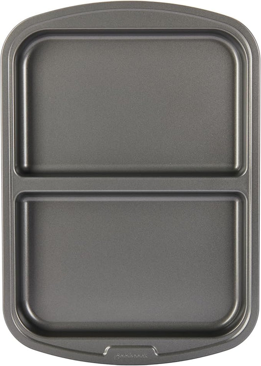 GoodCook Everyday Divided Sheet Pan 1-Inch Deep 2-Section Non-Stick Scratch-Resistant Carbon Steel Construction for Meal Prepping & Sheet Pan Dinners, 11x16-Inch, Gray