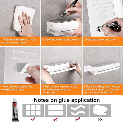 Paper Towel Holder Wall Mount for Kitchen, Self-Adhesive Paper Towel Holder with Shelf for Bathroom, Anti-Rust Aluminum, No Drill or Wall-Mounted with Screws (Silver)