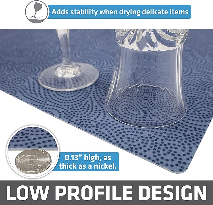 Drymate Jumbo XL Dish Drying Mat (19”x24”), Low-Profile, Super Absorbent, Quick Dry Fabric, Waterproof & Slip-Resistant, for Kitchen Counter, Trimmable, Easy to Clean (USA Made)(Blue) - Image 4