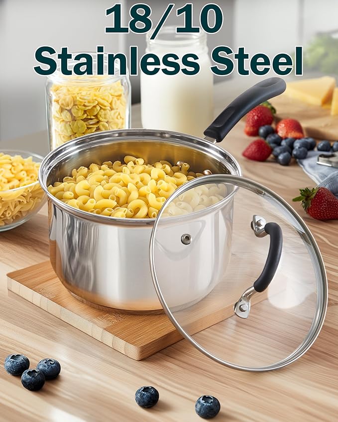 Cook N Home Stainless Steel Cookware Sets 10-Piece, Pots and Pans Kitchen Cooking Set with Stay-Cool Handles, Dishwasher Safe, Silver - Image 10