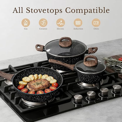 EWFEN 25 Pcs Pots and Pans Set, Nonstick Ceramic Cookware Sets, Healthy Non-Toxic, Large Capacity, Induction Compatible, Cooking Set with Frying Pans & Saucepans, PFAS/PTFE/PFOA Free, Classic Black - Image 4