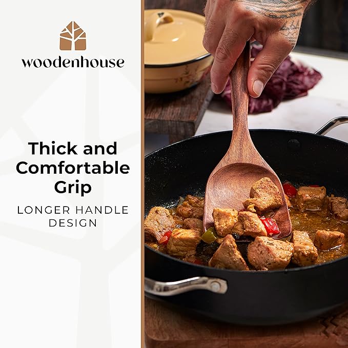 Wooden Spoons for Cooking – Wooden Cooking Utensils Set with Holder, Spoon Rest & Hooks, Teak Wood Nonstick Kitchen Cookware – Durable Set of 12pcs by Woodenhouse - Image 3