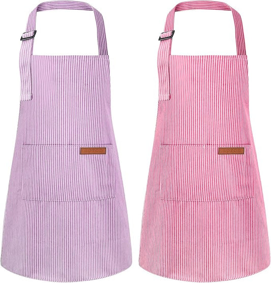 2 Pack Stripes Kids Apron, Kids Cooking Aprons with 2 Pockets, Cute Aprons for Cooking for Boys and Girls