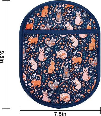 Pot Holders Set of 2 with Transparent Clear Silicone Shell and Nice Cat Flower Cotton Lining, Heat Resistant to 500 F Kitchen Oven Gloves Pot Holder for Cooking (Navy, Cat, Potholders) - Image 2