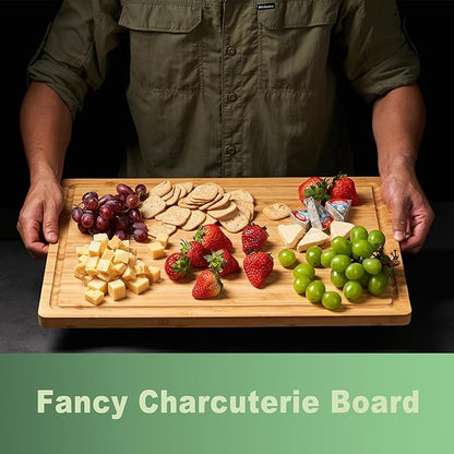 Allsum 20x14" Extra Large Bamboo Cutting Boards for Kitchen, XL Wood Charcuterie Boards Cheese Serving Tray with Side Handles and Juice Grooves, Solid Durable Reversible - Image 4