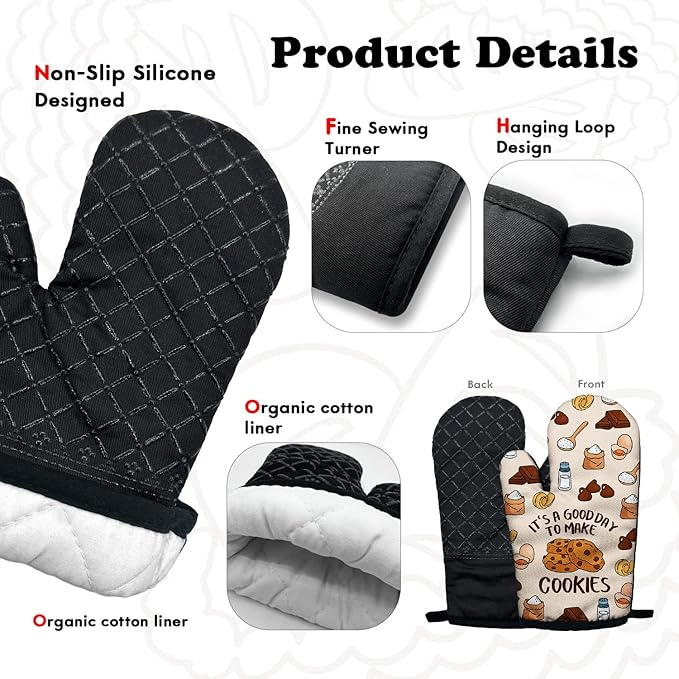 Funny Cookie Lovers Cooking and Baking BBQ Kitchen Gadgets with Heat Resistant Silicone Non-Slip, It's A Good Day to Make Cookies Oven Mitts Set of 2, Gifts for Bake Lover Bakers Hostess Mom Wife