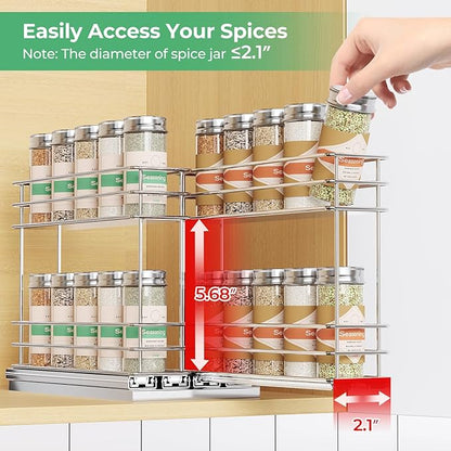 Mystozer Pull Out Spice Rack Organizer for Cabinet, Slide Out Spice Racks, Easy to Install Spice Cabinet Organizers, 5.28" Wx10.43 Dx8.26 H, 2 Drawers 2 Tiers(Silver) - Image 3