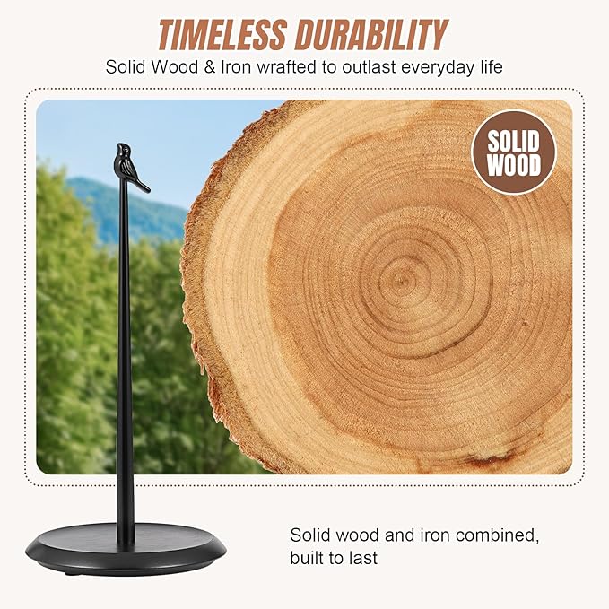 Wooden Paper Towel Holder countertop,Stylish Bird Shaped,Solid Wood Base&Iron Top,with Non-Slip Mat,Stable&Durable,Paper Towel Holder Black-Farmhouse Style to Elevate Your Kitchen's Décor(All Black) - Image 3