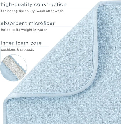 S&T INC. Dish Drying Mat XL, 18” x 24”, Absorbent Microfiber Kitchen Counter Mat, Dish Drying Pad for Dishes, Utensils, Pots and Pans, Extra Large, Sky Blue - Image 3