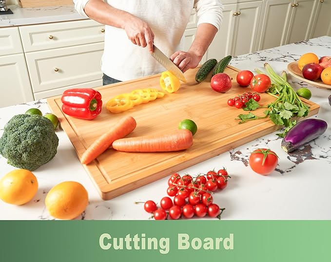 Allsum 36x24" Bamboo Cutting Board for Kitchen, Extra Large Wood Stove Top Cover, Noodle Board over Sink, Charcuterie Cheese Serving Tray with Side Handles and Juice Grooves - Image 3