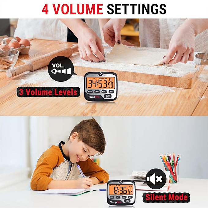 TempPro TM01 Kitchen Timers for Cooking with Count Up Countdown Timer, Digital Timer for Kids Students with Touch Backlight, Study Timers for Classroom Teacher Supplies(Previously ThermoPro) - Image 4