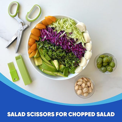Jenaluca 5 Blade Herb Scissors - Salad Scissors - Cut & Chop Fresh Herbs & Leafy Greens - Stainless Steel Kitchen Shear Set with Cleaning Comb & Safety Cover - Kitchen Gadget - Black