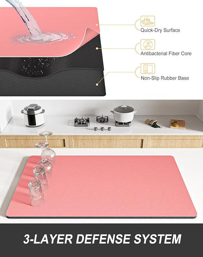 Rnivvi Dish Drying Mat for Kitchen Counter, 12 x 19" Super Absorbent Drainer Pad Easy Clean Dish Rack Pad, Non-Slip Heat Resistant Coffee Bar Mats for Coffee Machine Station Accessories, Rose Pink - Image 4