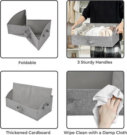 GRANNY SAYS Storage Bins for Closet, Trapezoid Storage Bins with Handles, Closet Storage Bins, Decorative Storage Boxes for Organizing Sheets Blankets Hats, Dark Gray, Jumbo, 3-Pack