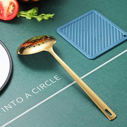 Gold Skimmer, Berglander Metal Strainer With Titanium Gold Plating, Kitchen Cooking Skimmers For Non-Stick Cookware, Dishwasher Safe, Easy to Clean - Image 4