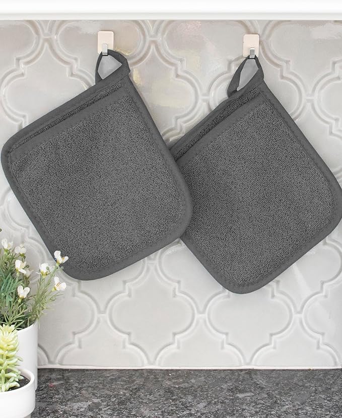RITZ Terry Pocket Mitt & Hot Pad: Unparalleled Heat Resistant, Durable 100% Cotton – Ergonomically Designed for Optimal Grip – Easy-Care Machine Washable – 4-Pack, Graphite/Paprika - Image 5
