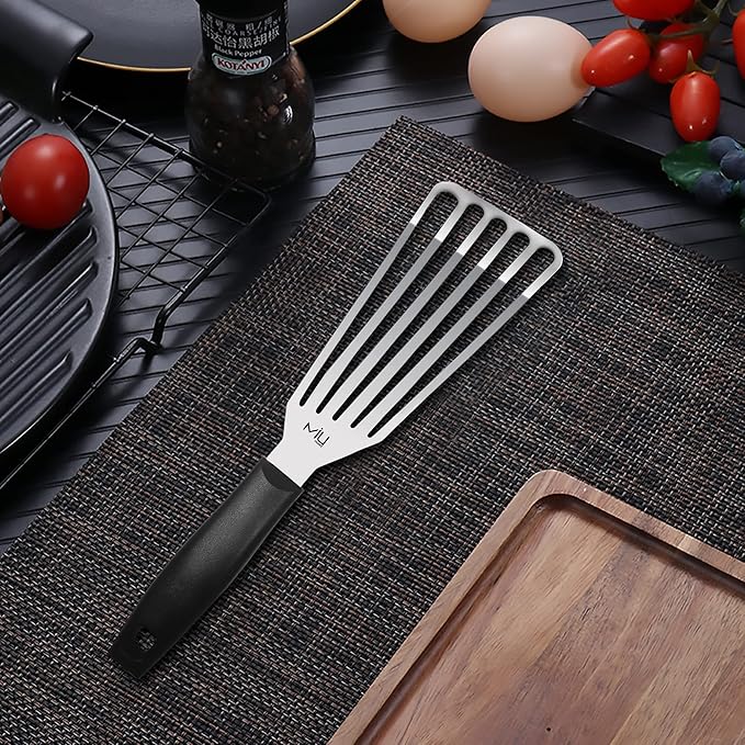 MIU Fish Spatula Stainless Steel, Slotted Flexible Metal, Lightweight Barbecue Turner, 6.5 inch Blade, Plastic Handle with Hole, Grilling Utensils - Image 2