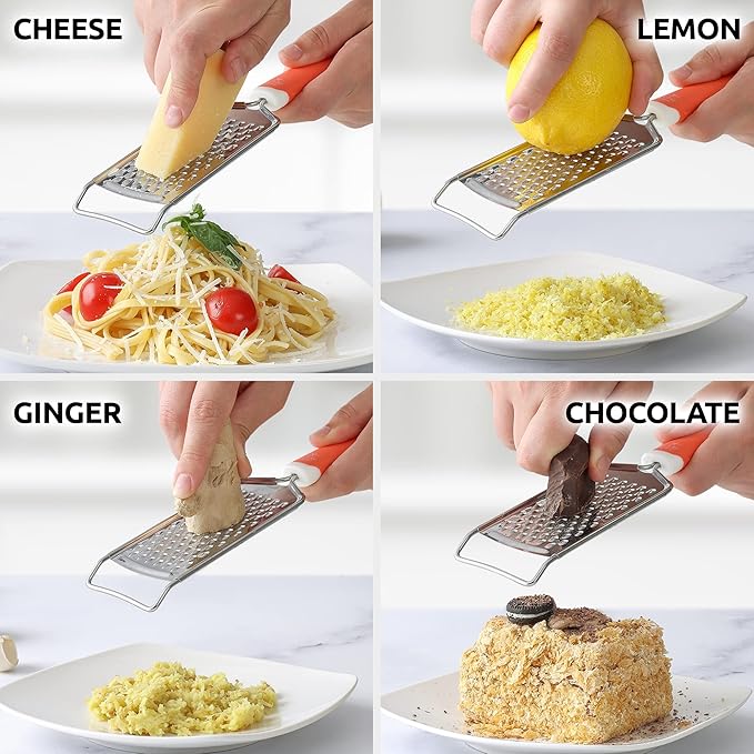 Zulay Kitchen Professional Cheese Grater Stainless Steel - Durable Rust-Proof Metal Lemon Zester Grater With Handle - Flat Handheld Shredder for Parmesan, Chocolate, Spices, And More - Orange - Image 4