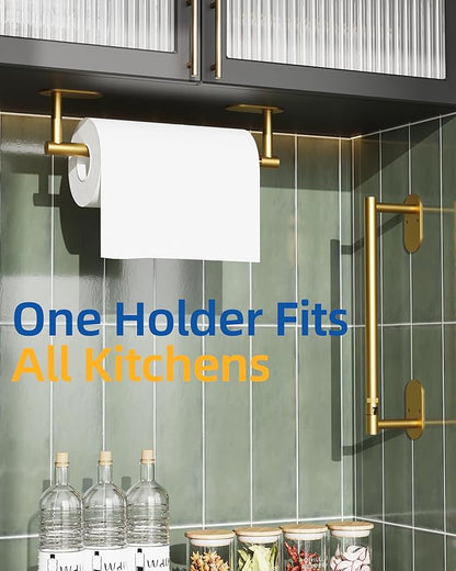 RUACQ Paper Towel Holder Under Cabinet, Wall Mounted or Adhesive Stainless Steel Paper Towel Holder,Round Base Paper Towel Rack for Kitchen, RV, Bathroom (Brushed Gold)