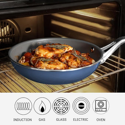 7-Piece Ceramic Nonstick Cookware Set with Lids - PFAS/PTFE/PFOA Free, Interior & Exterior Ceramic Coating -Easy to Clean- Kitchen Storage-All Stovetop Compatible & Oven-Safe up to 480°F
