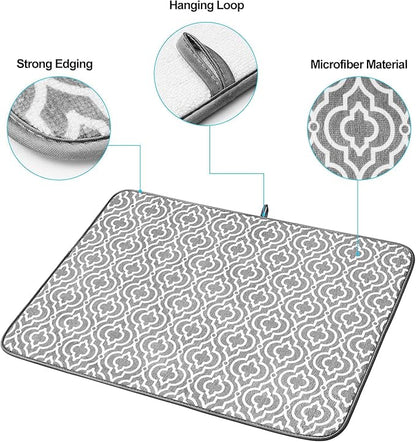 SUBEKYU 24" x 18" Dish Drying Mat, Dish Mat Drying Kitchen Mat Large, Absorbent Microfiber Dish Drainer/Rack Pads, XL, Grey, 2 PACK - Image 4