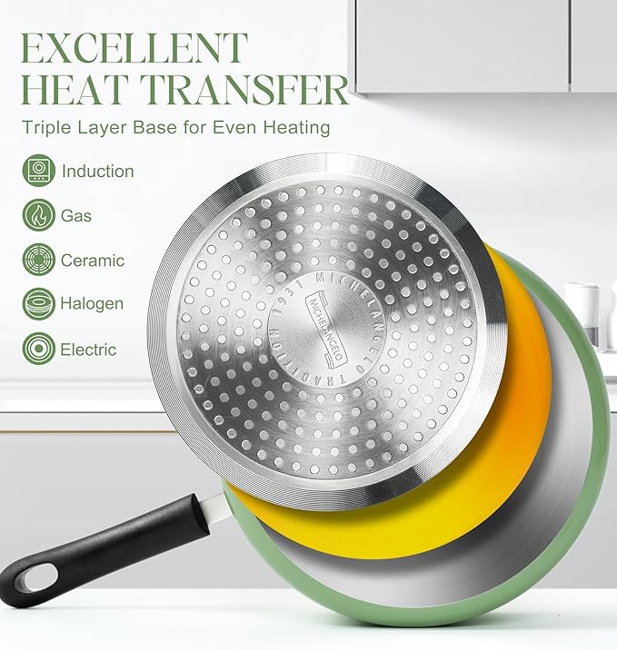 MICHELANGELO Nonstick Sauce Pan with Lid, Ceramic Saucepan Set, Non Toxic Small Saucepans Sets with Stay-Cool Handle, Induction Pots For Cooking, PTFE & PFOA Free - 1Qt & 2Qt & 3Qt, Green - Image 5