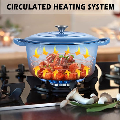 TeamFar 3qt Dutch Oven, Small Enameled Cast Iron Dutch Oven Pot with Lid, For Bread Baking/Stewing/Braising/Frying, Various Stoves & Oven Safe, Non-stick & Easy Clean, Blue - Image 6