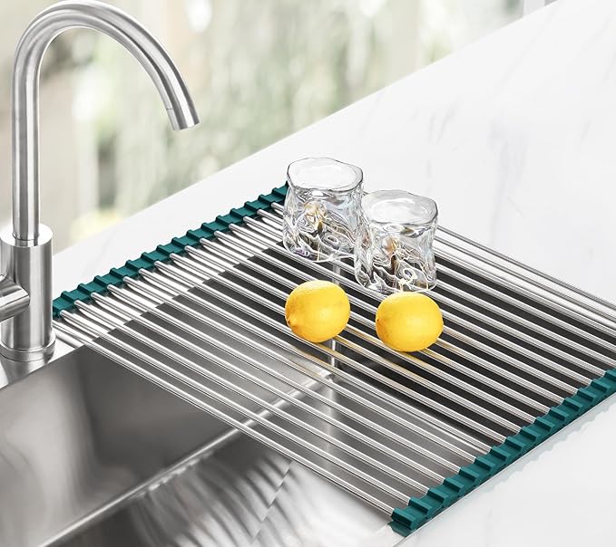 Tomorotec Stainless Steel Roll Up Dish Drying Rack, Foldable Over The Sink Rolling Drainer Rack, Multipurpose Kitchen Gadget Draining Caddy Organizer, Space Saving Sink Accessory Storage Shelf Holder - Image 8