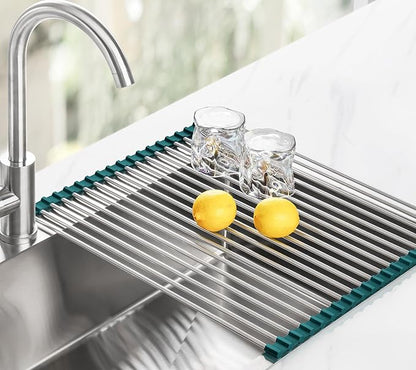 Tomorotec Stainless Steel Roll Up Dish Drying Rack, Foldable Over The Sink Rolling Drainer Rack, Multipurpose Kitchen Gadget Draining Caddy Organizer, Space Saving Sink Accessory Storage Shelf Holder - Image 8