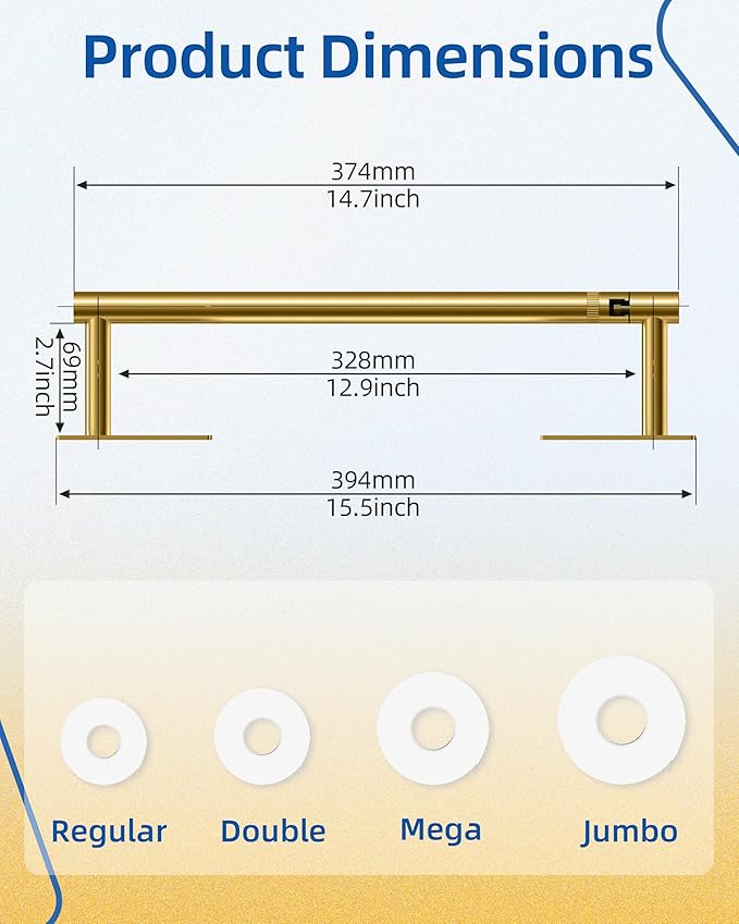 RUACQ Paper Towel Holder Under Cabinet, Wall Mounted or Adhesive Stainless Steel Paper Towel Holder,Square Base Paper Towel Rack for Kitchen, RV, Bathroom (Brushed Gold)