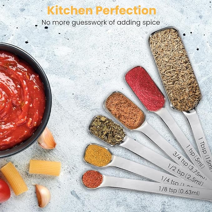 Stainless Steel Measuring Spoons Set of 13, Includes 7 Rectangular Measuring Spoons, 1 Leveler & 5 Tiny Spoons, Compact Spoons Design for Spice Jars, Ideal for Dry and Liquid Ingredients - Image 5