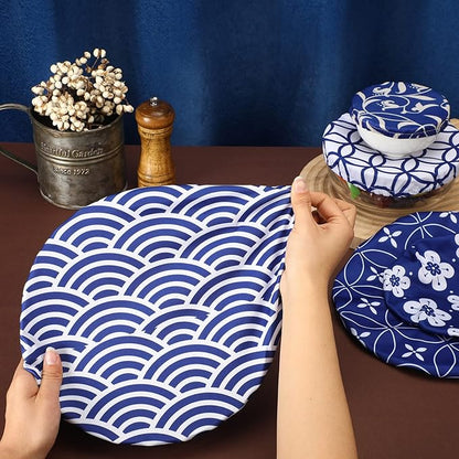 Patelai 10 Pcs Bowl Covers Reusable in 5 Size Stretch Cloth Fabric Elastic Food Storage Bowl Covers Bread Sourdough Lids for Proofing Food Fruits Leftover(Blue White,Stylish Style) - Image 6
