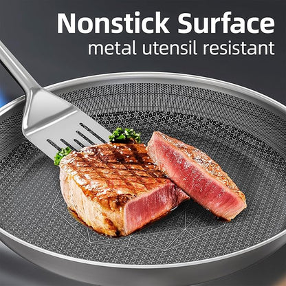 COOKER KING Stainless Steel Pans Set of 3 (8+10+12 Inch), Nonstick Frying Pans, Induction Pan Set, Chef's Pan, Skillets Dishwasher & Oven Safe, Stay-Cool Handles, Compatible with All Cooktops - Image 4