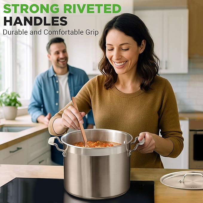 NutriChef 14 Quart Stock Pot with Lid - Heavy Duty Stainless Steel, Induction Ready, Ergonomic Handles