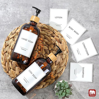 GMISUN Amber Glass Soap Dispenser, 2 Pack Bathroom Hand Soap Dispensers with Bamboo Pump, 17 Fl Oz Kitchen Hand and Dish Soap Dispenser Set, Modern Vintage Liquid Brown Soap Dispensers Bottle - Image 7