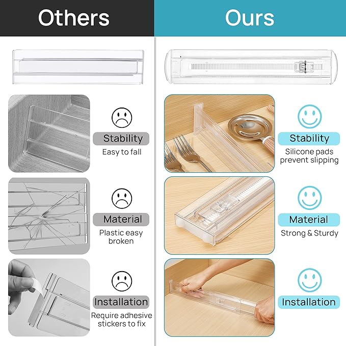Vtopmart 8 Pack Shallow Drawer Dividers, 2.36" High 12.5"-20.8" Adjustable Expandable Kitchen Drawer Organizer, Clear Plastic Organizer Separators for Flatware, Utensil, Cutlery, Underwear, Clothes - Image 8