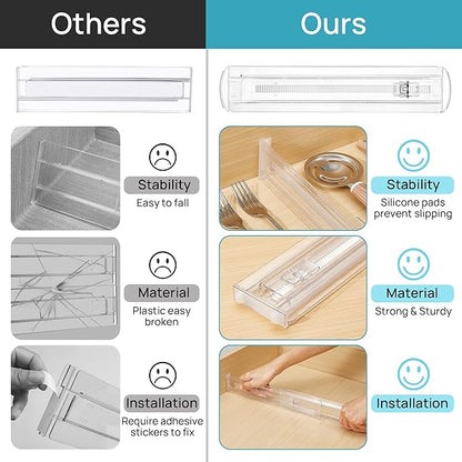 Vtopmart 8 Pack Shallow Drawer Dividers, 2.36" High 12.5"-20.8" Adjustable Expandable Kitchen Drawer Organizer, Clear Plastic Organizer Separators for Flatware, Utensil, Cutlery, Underwear, Clothes - Image 8