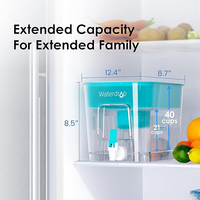 Waterdrop 200-Gallon Long-Life 40-Cup Large Water Filter Dispenser with 1 Filter, Healthy Gift for Home and Office, 5X Times Lifetime, Reduces Chlorine, PFOA/PFOS and More, BPA Free, Turquoise - Image 6
