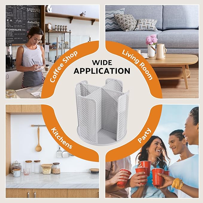 Rotating Paper Cup Dispenser, Cup Holder with 4 Compartments, Disposable Coffee Cup Dispenser Removable, Plastic Cup Storage & Lid Holder for Countertops, Kitchen, Coffee Stations (Gray) - Image 6