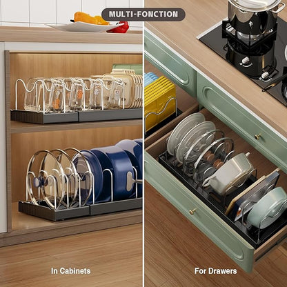 Magheo Expandable Food Storage Container Lid Organizers, 22" Pots and Pans Organizer Under Cabinet with 9 Adjustable Dividers Pot and Pan Lid Holders Rack Inside Cabinet(Black,1 Pack) - Image 4