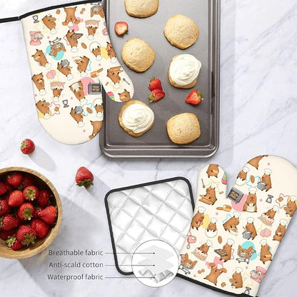 Capybara Gifts for Women, Funny Capybara Oven Mitt & Pot Holder Set, Heat Resistant Silicone Kitchen Mittens, Birthday Mother's Day Housewarming Gift Idea for Mom, Wife, BFF