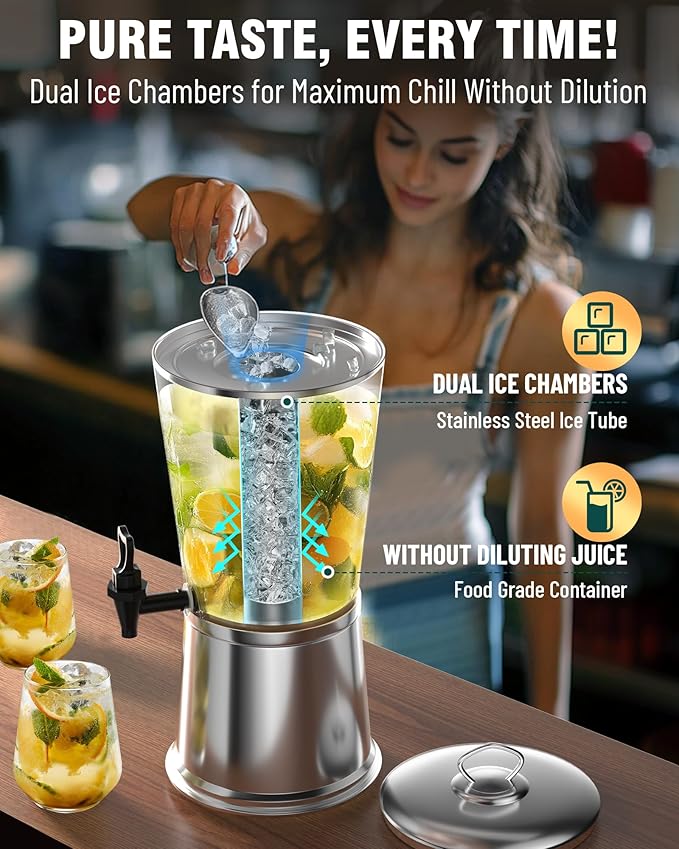 WantJoin Beverage Dispenser With Stand, Drink Dispenser for Party, Stainless Steel Water Dispenser with Ice Core, Spigot, Drink Jar Jug For Home Parties Lemonade, Clear Acrylic, 2-GALLONS 8 Liters - Image 4