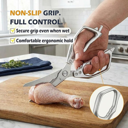 Heavy Duty Kitchen Shears for Bone Cutting, 2 Pack Ultra Sharp Poultry Scissors, Stainless Steel Kitchen Scissors for Chicken, Meat & Fish, Dishwasher Safe, Non-Slip Grip
