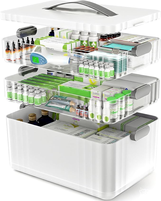 ARSTPEOE 3-Tier Medicine Organizer - Portable Medicine Cabinet with Plastic Handle, Multipurpose Medical Box, Pill Organizer, Empty First Aid Kit for Home by ARSTPEOENeatChic