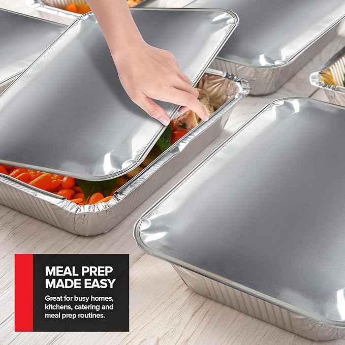 Stock Your Home 9x13 Disposable Baking Pan Covers (25 Pack) Heavy-Duty Aluminum Cake Pans Lids, Sturdy, Sealable Covers for Food Containers, Leak-Free + Safe Transport & Storage For Catering - Image 6