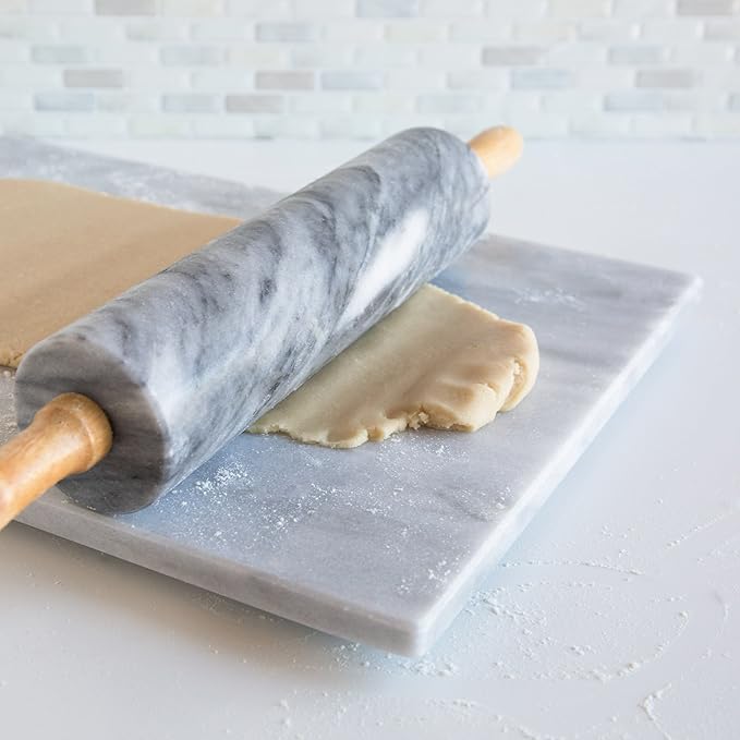 Fox Run Polished Marble Rolling Pin with Wooden Cradle, 10-Inch Barrel, White - Image 8