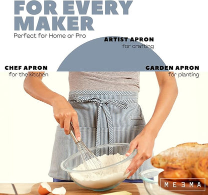 MEEMA Chef Waist Apron Cotton Fabric |Washable & Breathable Waitress & Server Half Aprons for Women with Pockets & Long Waist Straps | Cooking, Baking, Grilling & Crafting