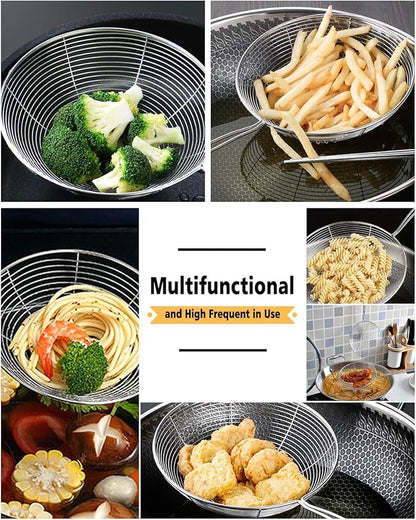 Enhanced Version Stainless Steel Spider Strainer Skimmer Ladle, Set of 3 Sizes Kitchen Strainer Spoon for Cooking and Frying, Pasta Strainer, Food Preparation-32.5cm, 36cm, 38cm